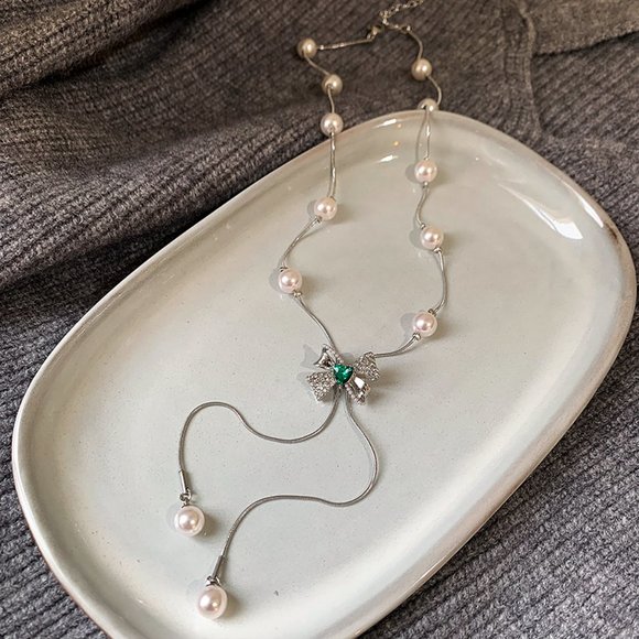 GOLICC Zircon Butterfly Pearl Necklace - Picture 10 of 11